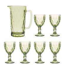 7 Piece Kit 1 Glass Jar 1 L + 6 Diamond Colored Glasses, Water Juice - 綠色的 - 查看 2