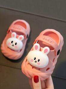 1 par de pantuflas de conejo de dibujos animados lindas para niños, suela suave, adecuadas para uso interior y exterior, sandalias para niños - Rosa - Ver 8
