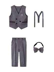 3 Peças Conjunto de Terno Formal para Meninos Jovens: Colete + Calça Longa + Gravata Borboleta Combinando, Roupas para Festa/Casamento/Eventos/Cerimônia, Estilo Cavalheiro, Verão