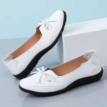Preppy Elegant Bowknot Women's Casual Loafers, Slip-On, Comfortable For Beach, Party, Office, Home, Gym, Outdoor, All Seasons - White - View 3