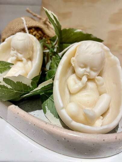 1 件 DIY 硅胶模具，用于香薰蜡烛和树脂工艺品 - 蛋壳设计的熟睡年轻人，非常适合手工皂和石膏装饰，是理想的礼物