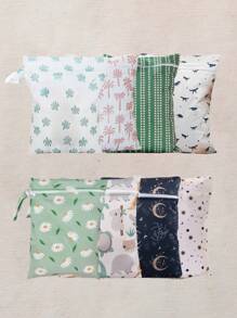 3pcs Cartoon Pattern Baby Diaper Wet Dry Bag/Storage Bag, Baby Bath Decor, Family Gift, Random Pattern Distribution