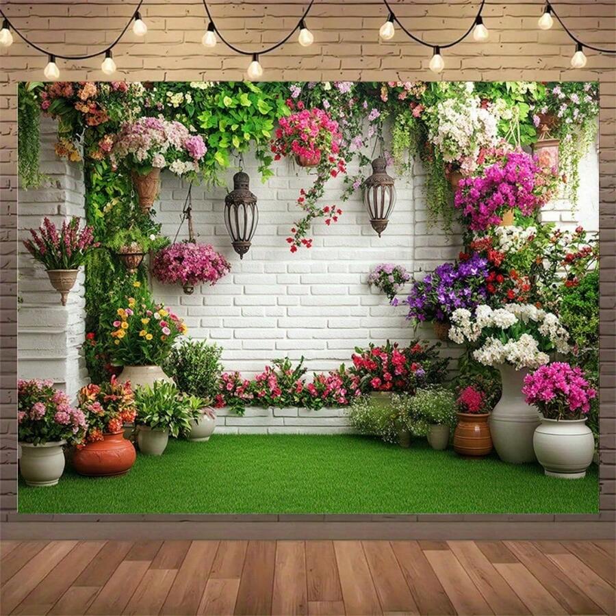 1 pieza Fondo con flores y follaje - Elegante pared blanca con abundantes flores y follaje como fondo, fondo de fotografía de tela de seda apto para decoración de bodas, cumpleaños y fiestas - Uso multipropósito interior/exterior, telón de fondo para eventos | Diseño de pared floral | Fondo duradero, decoraciones florales - Multicolor - Ver 1