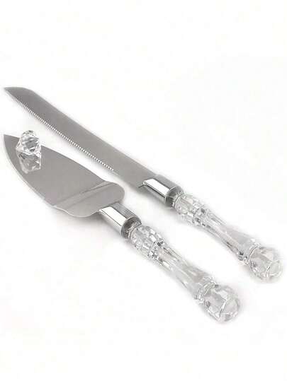 1/2 件/套婚礼蛋糕切具套装，包括不锈钢刀片蛋糕刀和服务器，银色，带亚克力仿水晶手柄，非常适合婚礼、新娘送礼会、周年纪念、乔迁和生日礼物