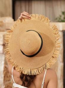 1 pezzo Cappello di paglia estivo da donna, cappello casual da spiaggia/protezione dal sole per fotografia, vacanze