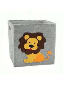 Cartoon Animal Pattern Foldable Felt Fabric Cube Storage Basket For Kids' Toys, Monkey Design