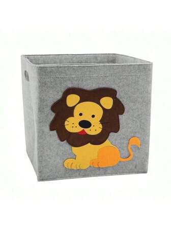 Children's Toy Storage Basket Cartoon Animal Printed Foldable Felt Fabric Cube Organizer, Elephant