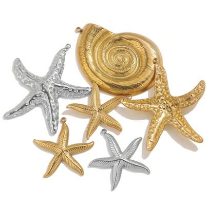 1 قطعة قلادة بشكل لولبي من الفولاذ المقاوم للصدأ بتصميم نجمة البحر، اكسسوارات صنع المجوهرات - أقراط وقلادات وأساور الكاحل هدية