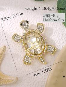 1pc Luxurious Green Rhinestone & Crystal Turtle Shaped Brooch Pin For Men And Women In Daily Wear - Yellow Gold - View 16