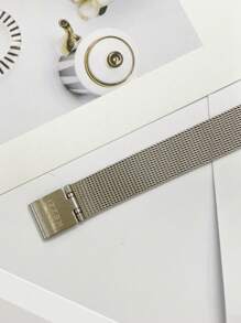 KEZZI 1 pieza Reloj de cuarzo con esfera redonda de color púrpura, dial de dígitos y correa de malla de acero inoxidable de estilo minimalista para mujeres, pequeño y refinado, adecuado para uso diario