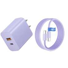 Adaptador de carga rápida de 20W con cable USB-C de 10 pies, compatible con iPhone 16/16 Pro/16 Pro Max/16 Plus/16 5/15 Pro Max y teléfonos Android, adecuado para carga múltiple de personas, carga de múltiples dispositivos, necesidades de carga en el hogar y cargador de escritorio de oficina