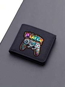 1 محفظة قماش مطبوع عليها رسمة جهاز تحكم ألعاب ملون كرتوني، تصميم فريد متعدد فتحات البطاقات، محفظة مزدوجة مع حامل بطاقات ائتمان، خفيفة الوزن وقابلة للنقل، محفظة متعددة فتحات البطاقات، هدية مثالية للمراهقين