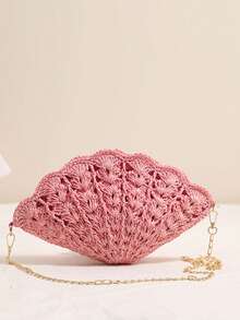 仙女贝壳斜挎草编包新款时尚镂空扇形草编包女海边度假沙滩包 - 彩色 - 查看 5