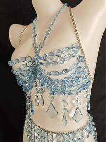 Unisex Body Chain, Couple's Intimate Accessories, Bra Decor, Sexy For Nightclub, Music Festival, Rhombus & Floral Print, Glitter, Romantic French, Pastoral Mature Charm, Luxurious Classic Sexy Acrylic Beaded Tassel Rhinestone Fringe