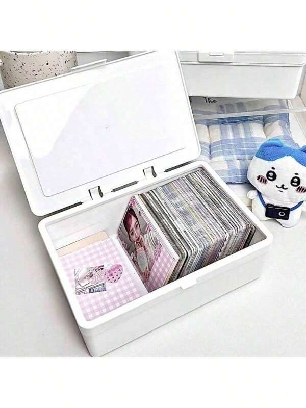 1pc White Multi-Functional Storage Box, Small Items Storage Box, Can Hold Photo Card & Idol Photo Collection
