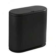 PENGKE Slim Plastic Trash Can,2.7 Gallon Garbage Can With Press Top Lid,Black Modern Waste Basket For Bathroom,Living Room,Office And Kitchen - White - View 7
