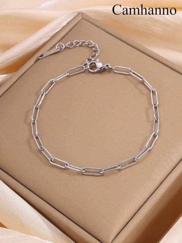 Camhanno قطعة واحدة من أساور الحية المسطحة البسيطة المصنوعة من الفولاذ المقاوم للصدأ بتصميم عصري مناسبة للاستخدام اليومي ، هدايا للأزواج