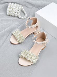 Sandali Zangtong A Pair con alta qualità per Kidsl, fiori bianchi eleganti, girl per l'estate, ballo scolastico, matrimonio, festa di compleanno, all'aperto, viaggi, tacco basso, spesso