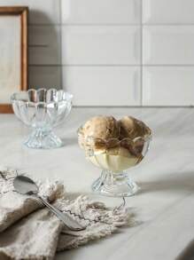 1pc/2pcs Ice Cream Tall Glass, Lotus Shaped Ice Cream Cup, Dessert Bowl, Milkshake Cup, Milk Tea Cup, Ice Cream Single Ball Cup, Reusable, Suitable For Summer Family Dessert Cup, Unique Gift For Family And Friends