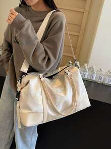 BAIGETU Túi xách tay họa tiết hoa thời trang nhiều màu có quai đeo vai, túi tote thông thường đa năng thích hợp cho những chuyến đi ngắn ngày, kỳ nghỉ, tập thể dục, túi du lịch cổ điển dành cho nữ, túi tốt nghiệp cho trường học, phụ kiện học tập, đồ dùng học tập - Màu be - Xem 7