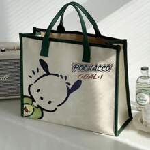 Sanrio Sac fourre-tout en canevas Pompompurin de Sanrio - Sac à bandoulière mignon et spacieux pour femmes, cabas solide pour les livres avec une sangle réglable pour l'école/l'université/les trajets | Fournitures scolaires essentielles kawaii, rentrée scolaire