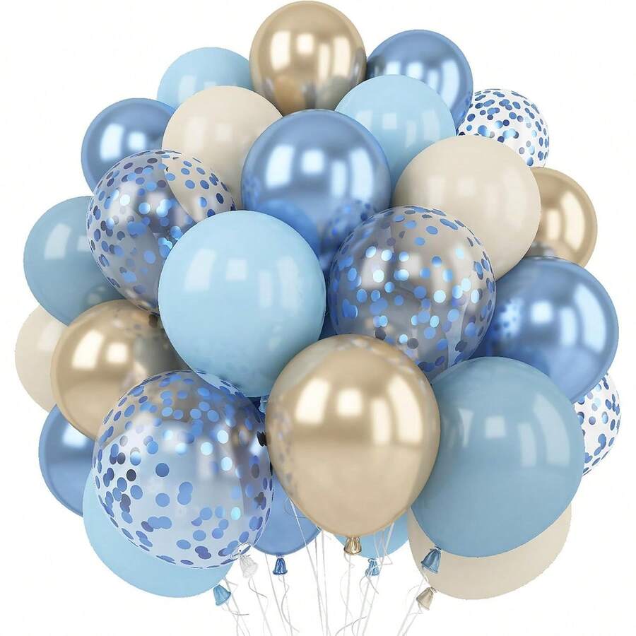 30 piezas de globos azules y dorados, azul metálico, azul macaron, azul niebla, blanco arena vintage y globos de lámina azul con lentejuelas de 12 pulgadas, adecuados para decoración de cumpleaños, boda, graduación, regreso a la escuela, compromiso, despedida de soltera, arreglo de globos, fiesta de globos - Azul - Ver 1
