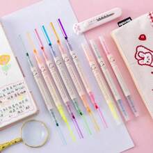 Set da 6 colori Evidenziatore a doppia punta, pennarelli fluorescenti per disegno, forniture per ufficio e scuola, utili per studenti, graffiti e dipinti ad acquarello