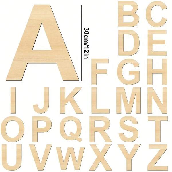 1 pieza Letra de madera sin terminar de 30 cm/11.8 pulgadas, 26 alfabetos selectos, señal de letra de madera en blanco, para pintar, manualidades y decoración de pared del hogar