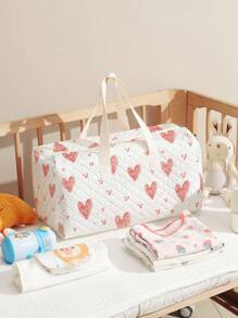 1 pezzo Borsa fasciatoio rosa con stampa di cuori carini per neonati, zaino di maternità con grande capacità per pannolini, biberon, salviette, borsa da viaggio leggera, regalo per mamme