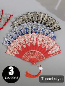 精緻櫻花圖案流蘇便攜式摺疊手扇，女士扇子，舞蹈扇，攝影扇，道具摺疊扇，適合日常休閒使用，適合拍照，參加派對，旅行，可作為節日禮物送給朋友、家人、愛人、同事，也可用作生日禮物、活動禮物、婚禮禮物。 - 彩色 - 查看 15