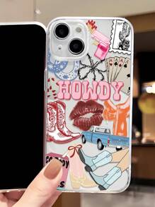 1 pieza Funda de teléfono suave de TPU con cobertura total con patrón de collage minimalista de lema, labios, naipe, bota de vaquero para 16 Pro Max / 16 / 16 Pro / 16 Plus / 15 / 15 Pro Max / 15 Pro / 11 / 12 / 13 / 14 Pro Max / 12 Mini / 13 Mini / 11 Pro / 11 Pro Max / 12 Pro / 12 Pro Max / 13 Pro / 13 Pro Max / 14 Pro / 14 Pro Max, diseño premium creativo