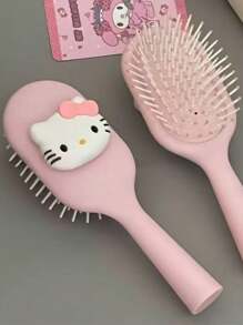Sanrio 1 Pc/2 Pcs Women Hello Kitty Cartoon Portable Hair Brush, Portable Paddle Hair Brush, Cute Cartoon Decor Hair Massage Comb, Suitable For Gentle Scalp Massage And Combing Normal Hair, Soft Cushion Brush, ABS Plastic Handle, Portable, Beauty And Personal Care Hair Styling Tools, Women Valentine's Day/Birthday Gift, Comb Color Randomly Distributed, Adjustable Curved Bristles