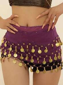 1 قطعة سلسلة خصر رقص بطن للنساء، سلسلة خصر 72 قطعة معدنية لرقص البطن، وشاح خصر شيفون اكسسوار للصيف والمدرسة والخريف وعيد الهالوين - متعدد الألوان - مشاهدة 15