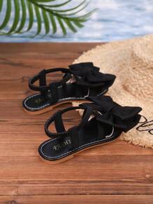 1 Paio Di Sandali Estivi Piatti Da Ragazza, Sandali Casual Con Fiocco Alla Moda E Lacci Incrociati Elastici, Adatti Per Vari Festival
