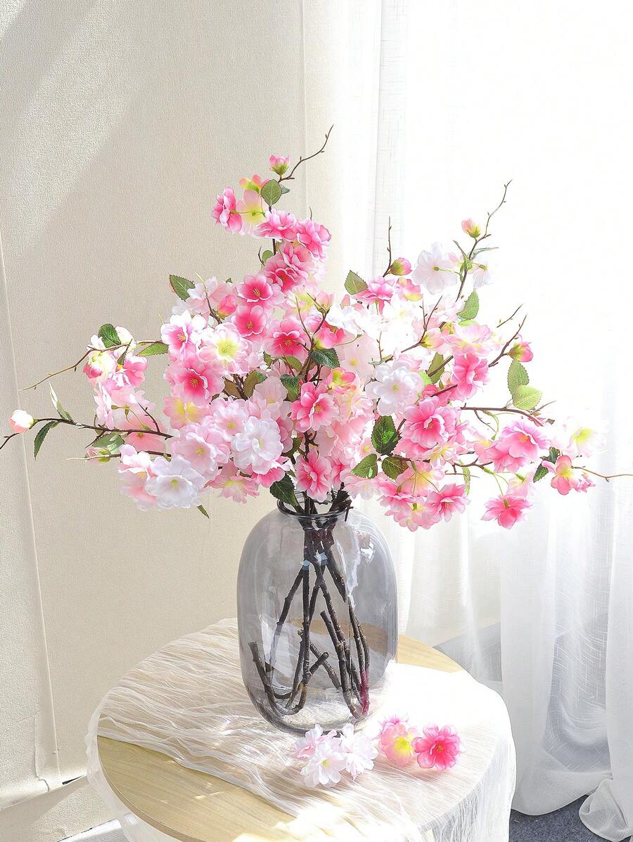 1PC/2PCS/4PCS 32.28Inch214 Artificial Cherry Blossom Branches Indoor Decoration Long Stem Fake Plants Real Touch Suitable For Wedding Family Bedroom Party Table Office Decoration