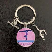 1pc I Love Gymnastics Glass Keychain Key Ring, Metal Key Chain For Men & Women, Sports Themed Gift School Letter Car Accessories Cute Goth Y2k
