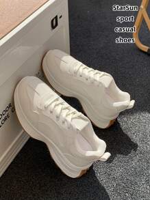 Damen Schnürstiefel mit rundem Zehenbereich, dicker Sohle, mehrzweck Modische Lässig Sportschuhe, Gummisohle, wasserdicht, rutschfest, abriebfest, leicht, Sneaker vielseitig für den täglichen Gebrauch, Frühling/Herbst, Milchweiß