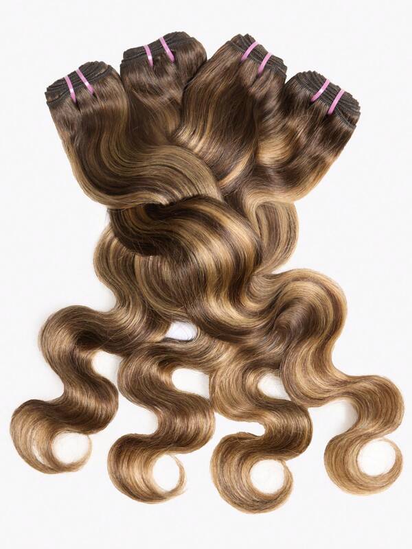 HJ WEAVE BEAUTY Extensions de cheveux brésiliens naturels Remy Body Wave, couleur brun miel, grade 12A, mèches P4/27, non traités, trame double tirage, 35,6 à 66 cm, résistantes à la chaleur