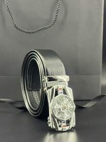 Herren Gürtel mit automatischer Schnalle und Litchi geprägtem Fächerdekoration für Partys