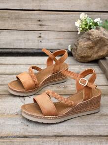 Plus Size Women's Wedge Heel Sandals, High Heels 2025 Summer New Fashion Fairy Style Solid Color Vacation Bohemian