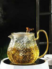 1pc Thickened Glass Teapot With Filter, Hammer Texture Heat Resistant Flower Tea Pot, Home Tea Maker