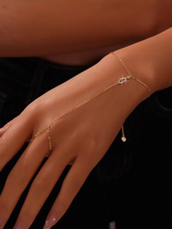 1pc 925 Sterling Silver Minimalist Pressed Bead Chain Ring Bracelet, Fashionable Personalized Jewelry