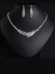 1 Set/3pcs Fashionable Elegant Multicolor Zirconia Wing Shaped Earrings, Necklace Jewelry Set, Suitable For Women's Festivals, Parties, Weddings, Luxury Shiny Jewelry Set, Holiday Gift (Multi-Color Optional)