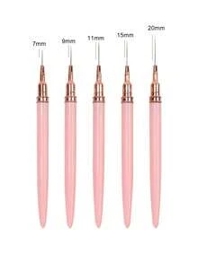 5支装专业美甲细节勾线笔套装，5支小号指甲油设计技巧细线笔，7/9/11/15/20mm 短笔身长度美甲绘图笔（粉色） - 粉色 - 查看 7