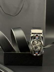 Herren Gürtel mit automatischer Schnalle und Litchi geprägtem Fächerdekoration für Partys