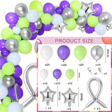 Set de 123 piezas/50 piezas de arco de guirnalda de globos Buzz con globos de látex morados, verdes y plateados de 10" y 5", y globos de lámina de cohete y estrella, perfecto para decoraciones de fiesta de cumpleaños con tema de inspiración