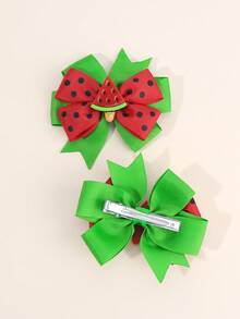 2pcs Cute Little Yellow Duck Watermelon Bee Decor Hair Bow Cilps For Girls ,Grosgrain Ribbon Alligator Clips ,Sweet Hair Accessories For Teen Girls.