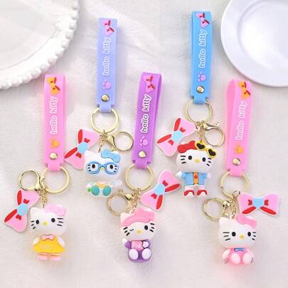 Sanrio Juego de 1/6 piezas Nuevo Colgante de Muñeca de Dibujos Animados Llavero de Gato Kitty Lindo y Divertido Llavero Rosa para Regalos de Fiesta de Cumpleaños, Llavero de Hello Kitty Rosa con Campana para Evitar Pérdidas, Accesorios Esenciales para Vacaciones, Viajes en Coche, Decoraciones de Alta Calidad, Accesorios para el Interior del Automóvil, Regalos Imprescindibles para Damas de Honor, Novio, Enfermera y Maestro, Artículos Autorizados de Sanrio. Accesorio de Bolso Colgante de Mochila para la Escuela Gótica Y2k