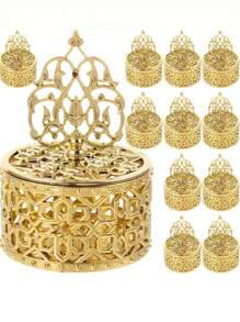 12pcs Mini Metal Candy Gift Boxes With Golden Lid, Intricate Filigree Design, For Wedding Favors, Party Perfect For Weddings, Parties, & Evening Receptions