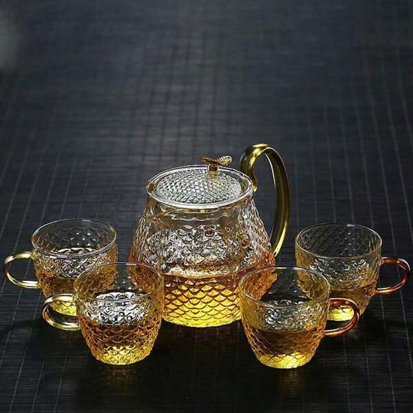 1pc Thickened Glass Teapot With Filter, Hammer Texture Heat Resistant Flower Tea Pot, Home Tea Maker